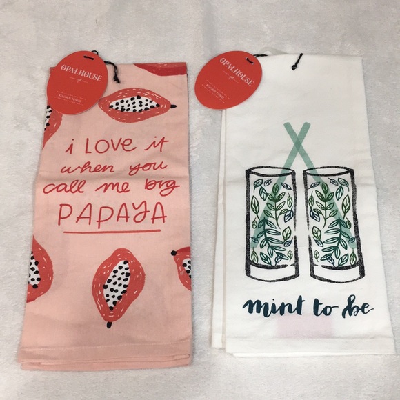 Opalhouse Kitchen Towels Big Papaya and Mint to Be NEW - Picture 1 of 4